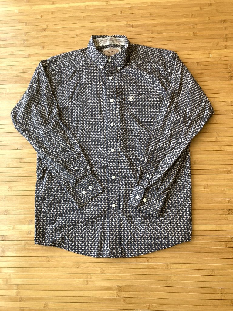 Ariat Wrinkle Free Fields Classic Fit Shirt Long Sleeves Mens Medium M Navy